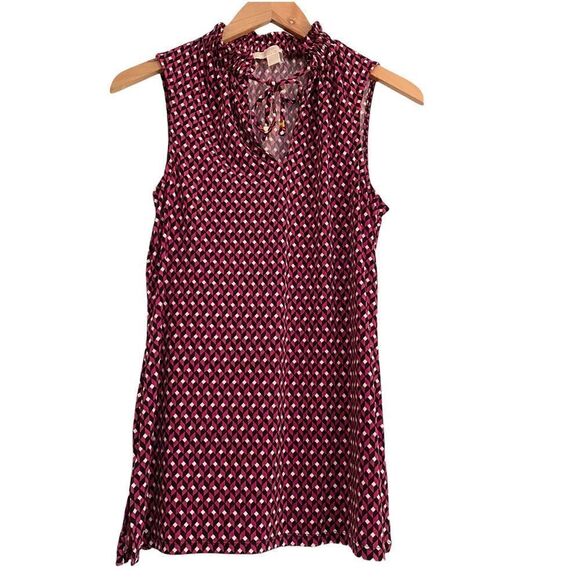 MICHAEL Michael Kors Sleeveless Ruffle Neck Tie Front Stretch Top Pink + Black S - Picture 1 of 5